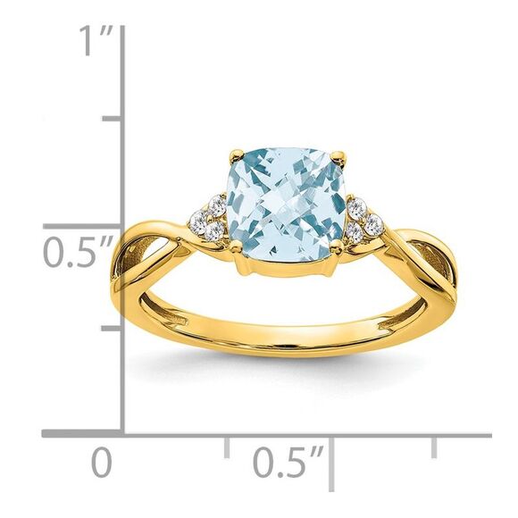 Kazi Luxury 14k Yellow Gold Checkerboard Aquamarine and Diamond Ring